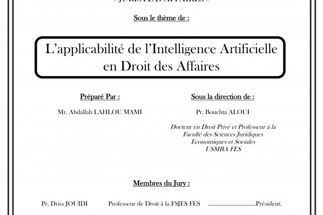 L’applicabilité de l’Intelligence Artificielle  en Droit des Affaires