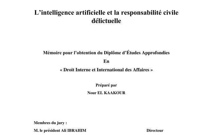 L'intelligence artificielle et la responsabilité civile délictuelle