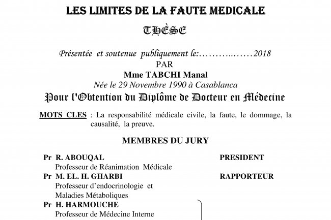 thèse la responsabilité civil les limites de la faute medicale