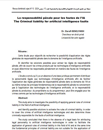 La responsabilité pénale pour les fautes de l'IA 