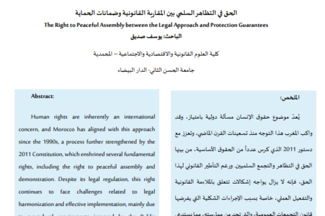 مقال حول موضوع الحق في التظاهر السلمي بين المقاربة القانونية وضمانات الحماية 